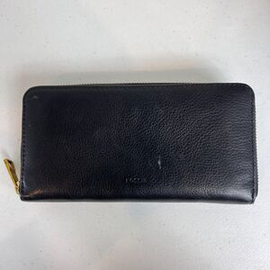 Fossil Black Leather Zip Around Wallet